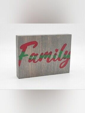 Family Wooden Holiday Sign in Red and Green
